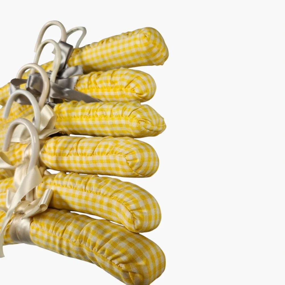 Baby‎ Padded Hangers Set of 6 Yellow Gingham Satin Bow Accents Cottagecore